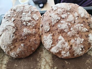 High angle view of bread on table