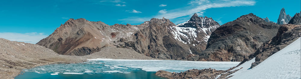 Panoramic view of snowcapped mountains against sky