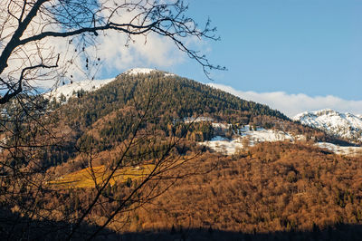 Scenic view of snow covered mountain against sky