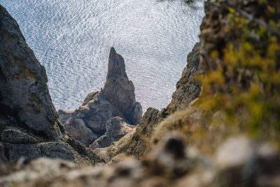 Mysterious part of majestic karadag volcanic mountain range in eastern crimea, on a black sea shore