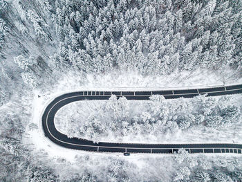 High angle view of snow covered road