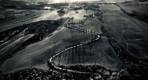 High angle view of agricultural landscape