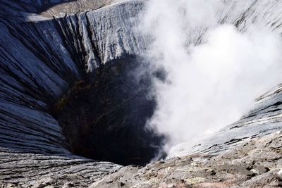 Smoke emitting from volcanic mountain