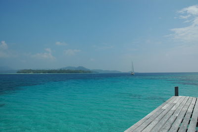 Scenic view of sea against blue sky