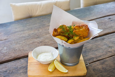 High angle view of food on table