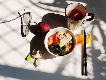 High angle view of food on table