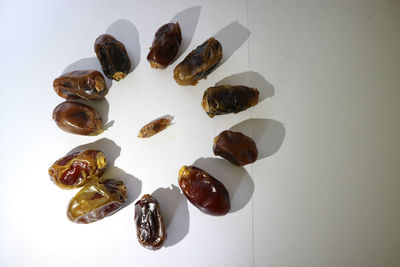 High angle view of food over white background