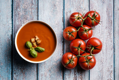 High angle view of tomatoes on table