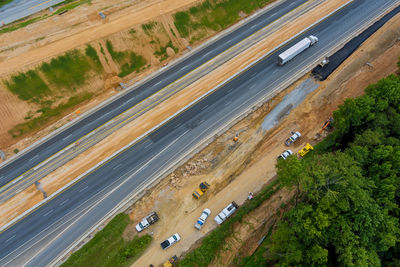 High angle view of highway amidst trees