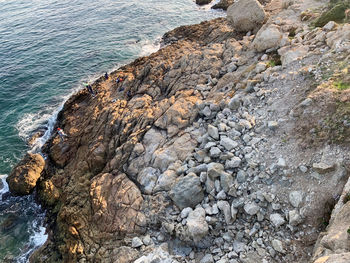 High angle view of rocks on beach