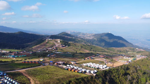 High angle view of townscape against sky