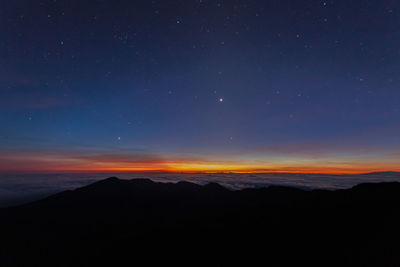 Scenic view of silhouette mountains against sky at sunset