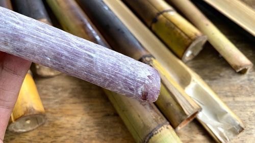 Khao lam is a traditional thai dessert in a bamboo tube.