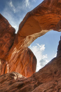 Low angle view of rock formations in arches park, usa
