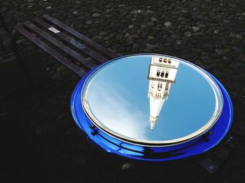 High angle view of tower reflection