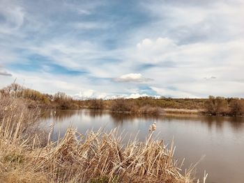 Scenic view of lake against sky