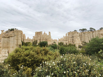 Low angle view of fort against sky