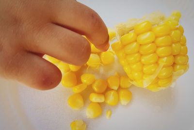 Close-up of hand holding yellow leaf