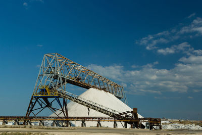 Low angle view of crane against blue sky