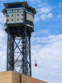 Low angle view of crane against sky