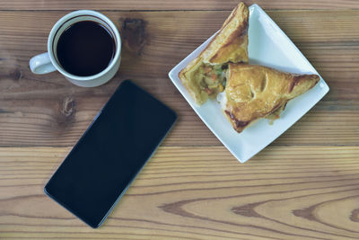 High angle view of breakfast on table