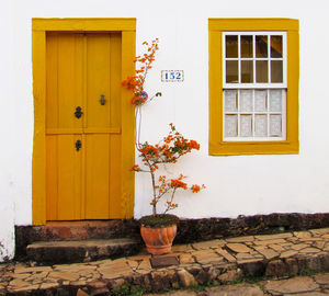 Closed door of building