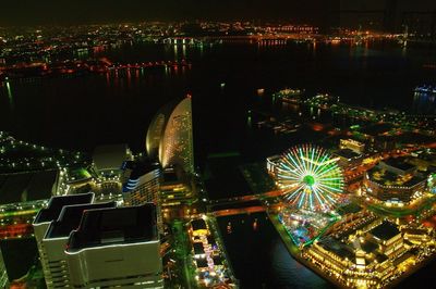 Aerial view of city at night