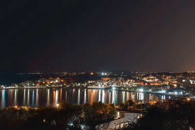 Illuminated buildings in city at night