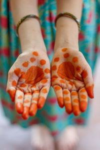 Close-up of woman with hands