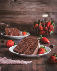 Close-up of strawberries in plate on table