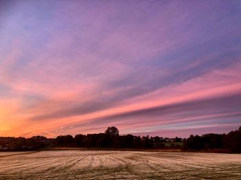 Scenic view of field against sky during sunset