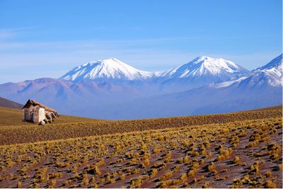 View of a snow covered mountain range