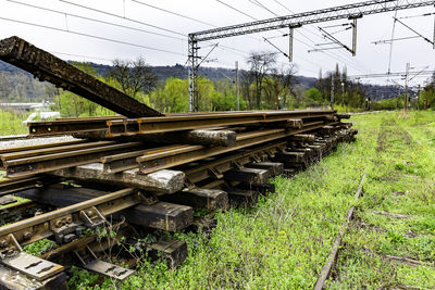 Train on railroad track amidst field