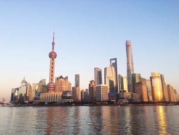 City skyline with river in background