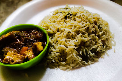 High angle view of meal served in bowl