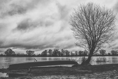 Scenic view of lake against cloudy sky