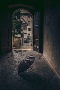 Umbrella on floor at home during rainy season