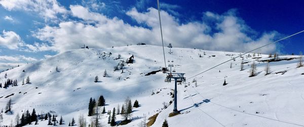 Aerial view of snow covered mountains against sky