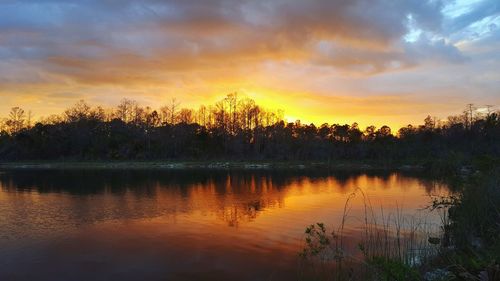 Scenic view of lake against sky during sunset