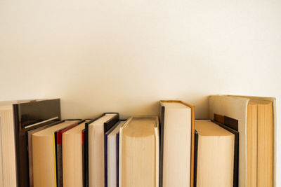 Close-up of books on shelf