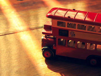 High angle view of toy car on floor