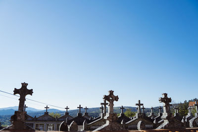 Sculpture of building against clear blue sky