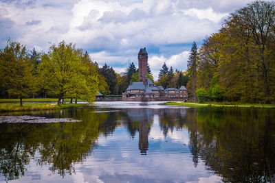 Scenic view of lake against sky during sunset