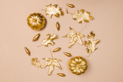 Directly above shot of christmas decorations on white background