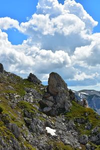 Rock formations on landscape against sky