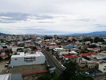 High angle view of town against sky