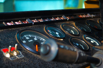 Close-up of army car gauge 