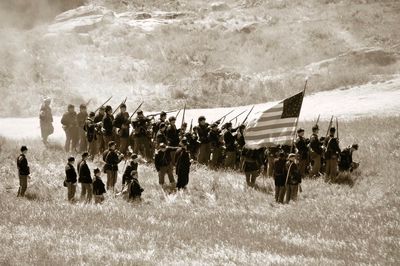 High angle view of civil war reenactment