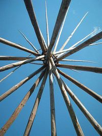 Low angle view of building against blue sky