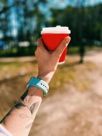 Cropped hand of woman holding ice cream cone